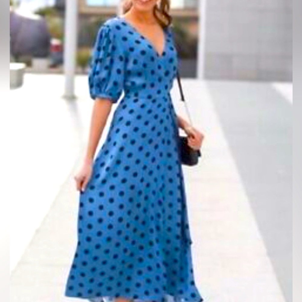 ❤️ZARA POLKA DOT WRAP DRESS BLUE. Size L. Excellent condition.